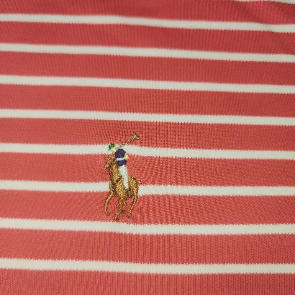 Polo Ralph Lauren Mens Large Red White Striped Pima Interlock Polo Shirt Classic